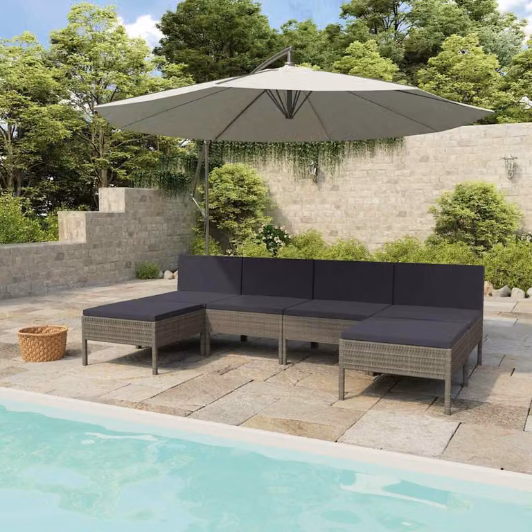 vidaXL Set Divani da Giardino 6 pz con Cuscini in Polyrattan Grigio Antracite e Struttura in Acciaio
