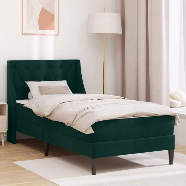 Struttura letto con materasso vidaXL in velluto verde, L/P/H: 190 x 90 x 96 cm