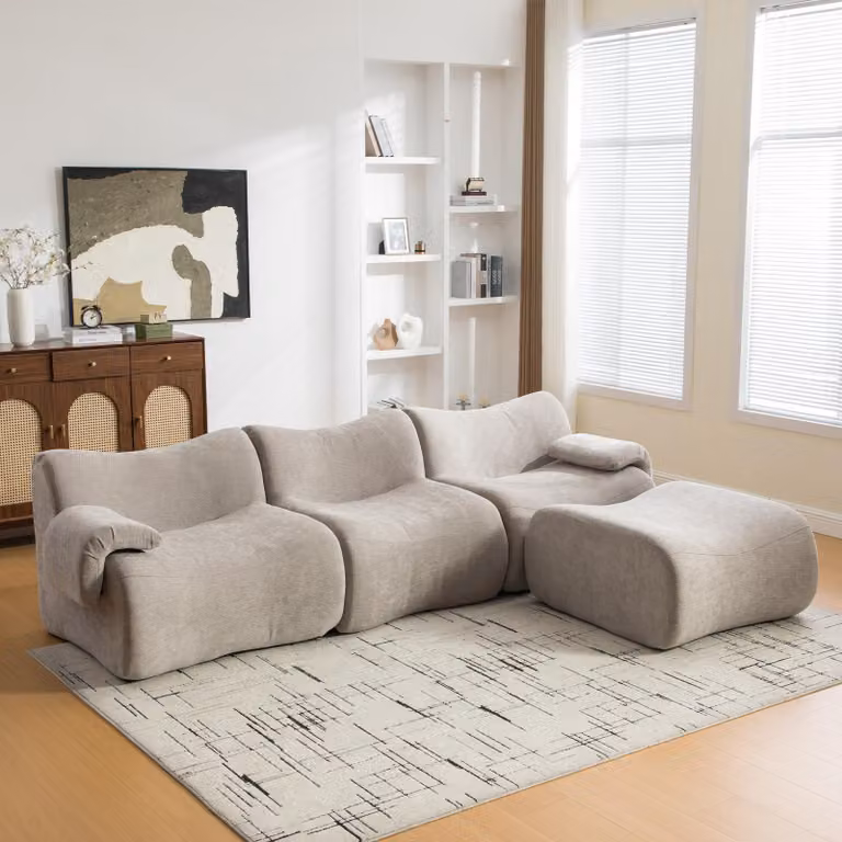 Divano modulare imbottito, in chenille, con imbottitura in schiuma 30D, facile da spostare, antiscivolo (beige)