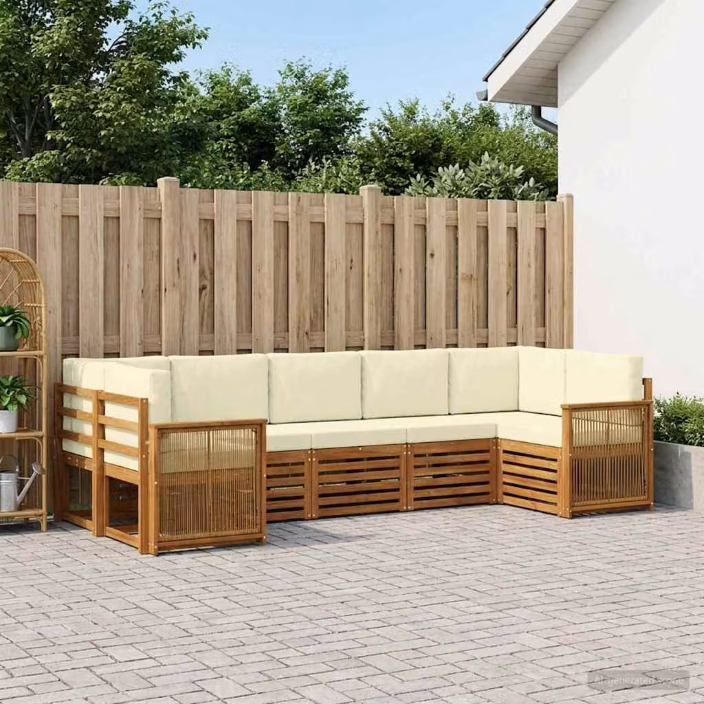 Set di divani da esterno vidaXL a forma di L in legno di acacia con cuscini, colore beige e marrone