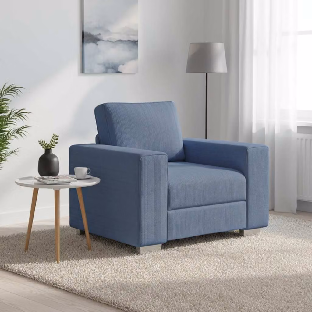 Sedia poltroncina vidaXL in velluto a coste blu con braccioli, L: 100 cm, P: 77 cm, H: 82 cm
