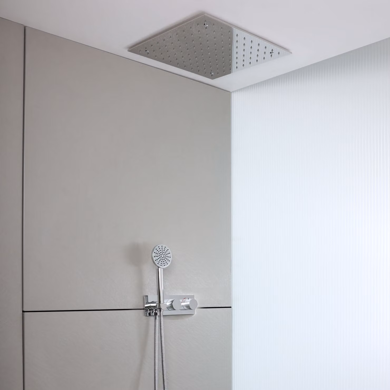 Sistema Doccia Lune HudsonReed con Miscelatore Termostatico, Soffione a Pioggia ad Incasso e Doccetta, Finitura Cromata in Acciaio Inox