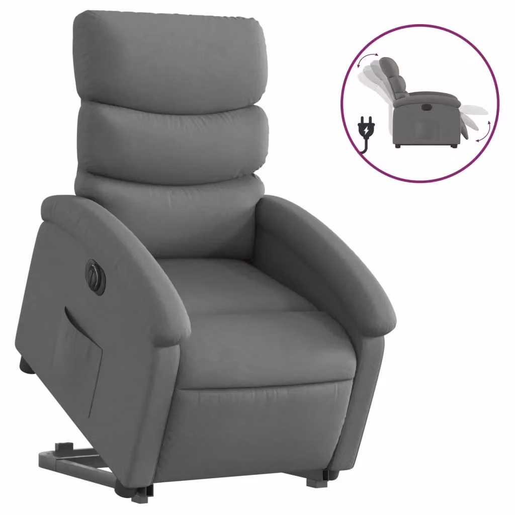 vidaXL Poltrona Alzapersona Reclinabile Elettrica Grigia in Tessuto con Supporto per Senior – 2