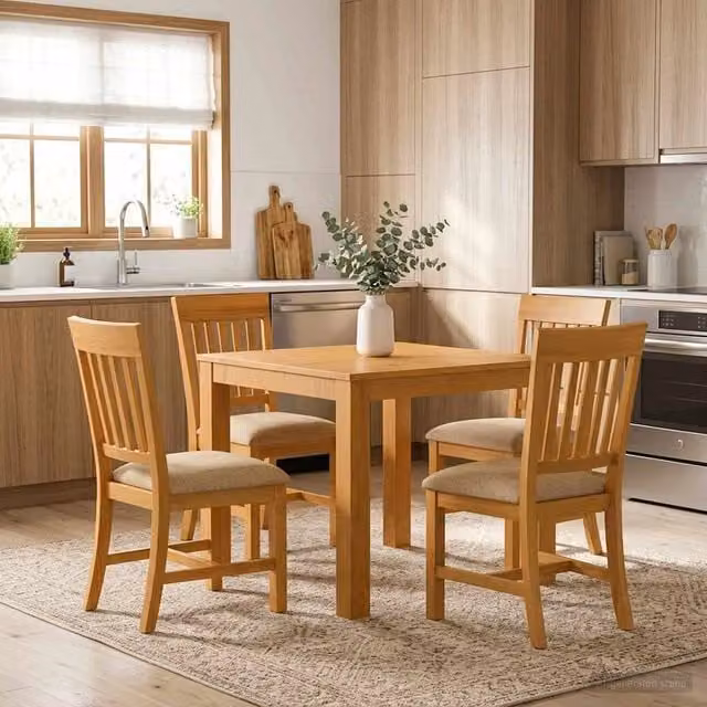 Set da pranzo moderno vidaXL in legno di quercia beige composto da tavolo quadrato e 4 sedie