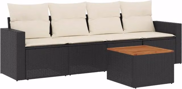 Set Divani da Giardino 5 pz | Set Salotto da Giardino con Cuscini in Polyrattan Nero