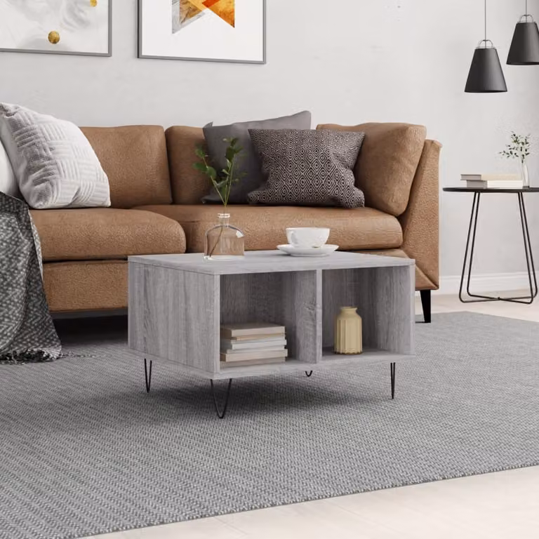 vidaXL Tavolino da salotto moderno rettangolare grigio in MDF e metallo L: 60 cm, P: 50 cm, H: 36,5 cm