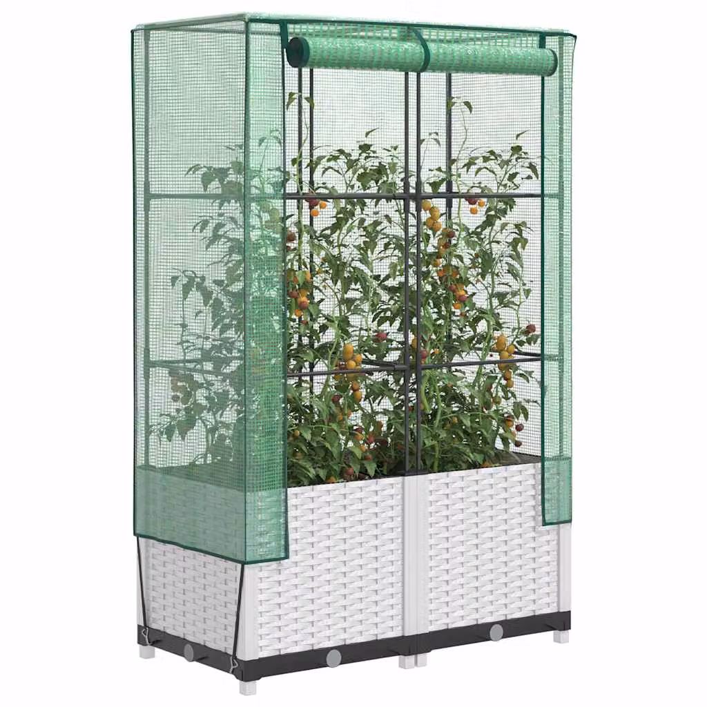 Letto rialzato con copertura a serra effetto rattan vidaXL, bianco e verde, L: 80 cm, P: 40 cm, H: 138 cm