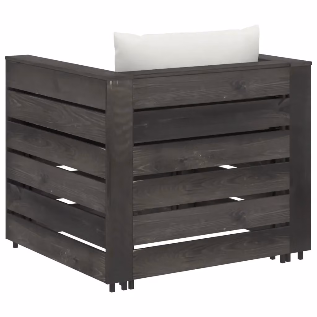 Set Salotto da Giardino vidaXL in Legno di Pino Trattato con Tavolino e Poltrone Imbottite e Cuscini, Grigio e Bianco – 2