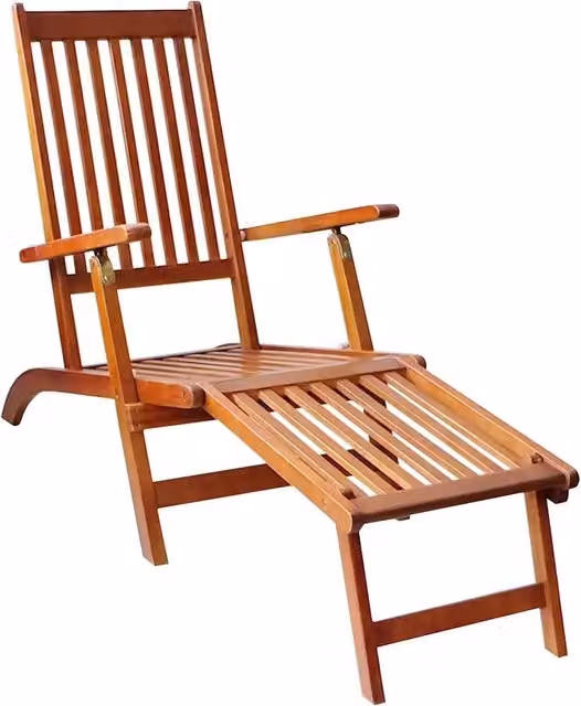 Sdraio da esterni vidaXL in legno di acacia con poggiapiedi e cuscino blu e marrone