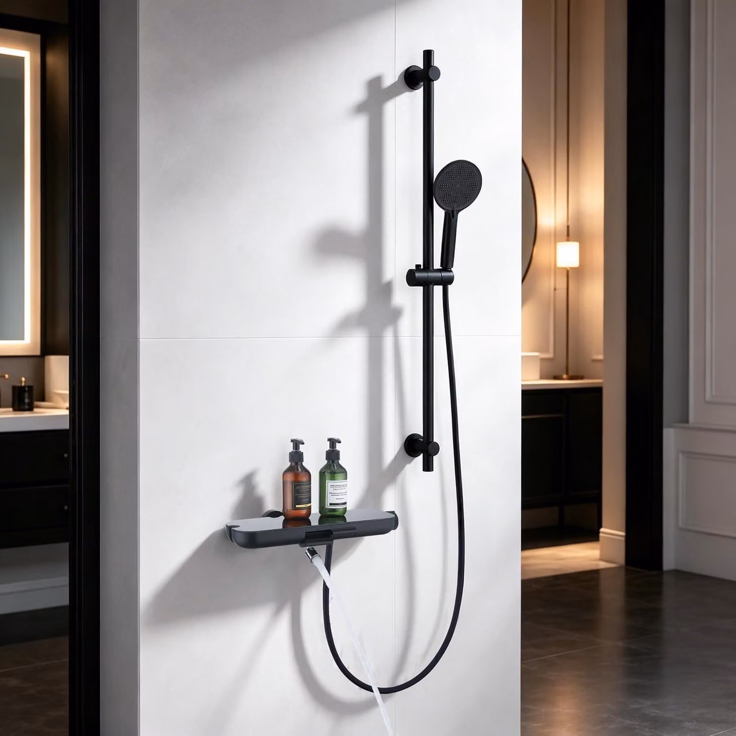 Supporto per doccia con doccetta manuale da 90 cm, colore nero