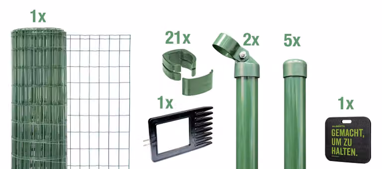 Alberts 693510 Fix-Clip Pro come set completo di recinzione, per la posa nel calcestruzzo con cuscinetto a ginocchio, verde, altezza 122 cm, lunghezza 10 m