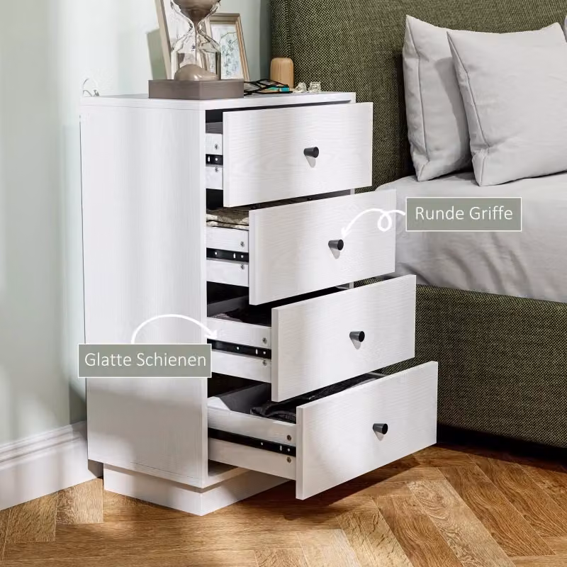 Cassettiera REDOM con 4 cassetti in legno bianco, L 47 cm x P 29 cm x H 75 cm – 2