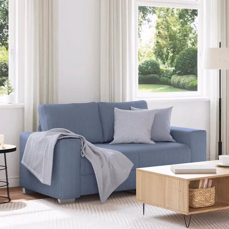 Divanetto moderno vidaXL in velluto blu con cuscini, L: 160 cm, P: 77 cm, H: 82 cm