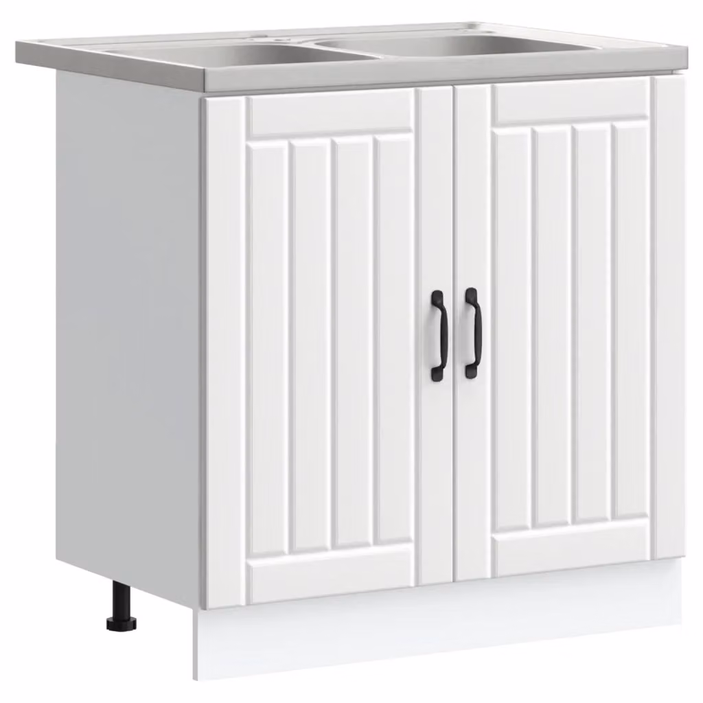 Mobiletto per lavabo moderno vidaXL in MDF bianco lucido con ante a battente