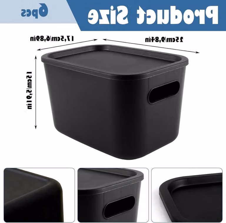 Set di 6 contenitori con coperchio, capacità 5 litri, contenitori impilabili con maniglia, dimensioni 25 x 17,5 x 15 cm, cestini in plastica per la cucina