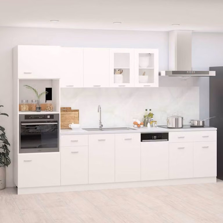 Set di armadi da cucina Lyon 7 pz vidaXL Bianco moderno con ante in vetro e ripiani interni