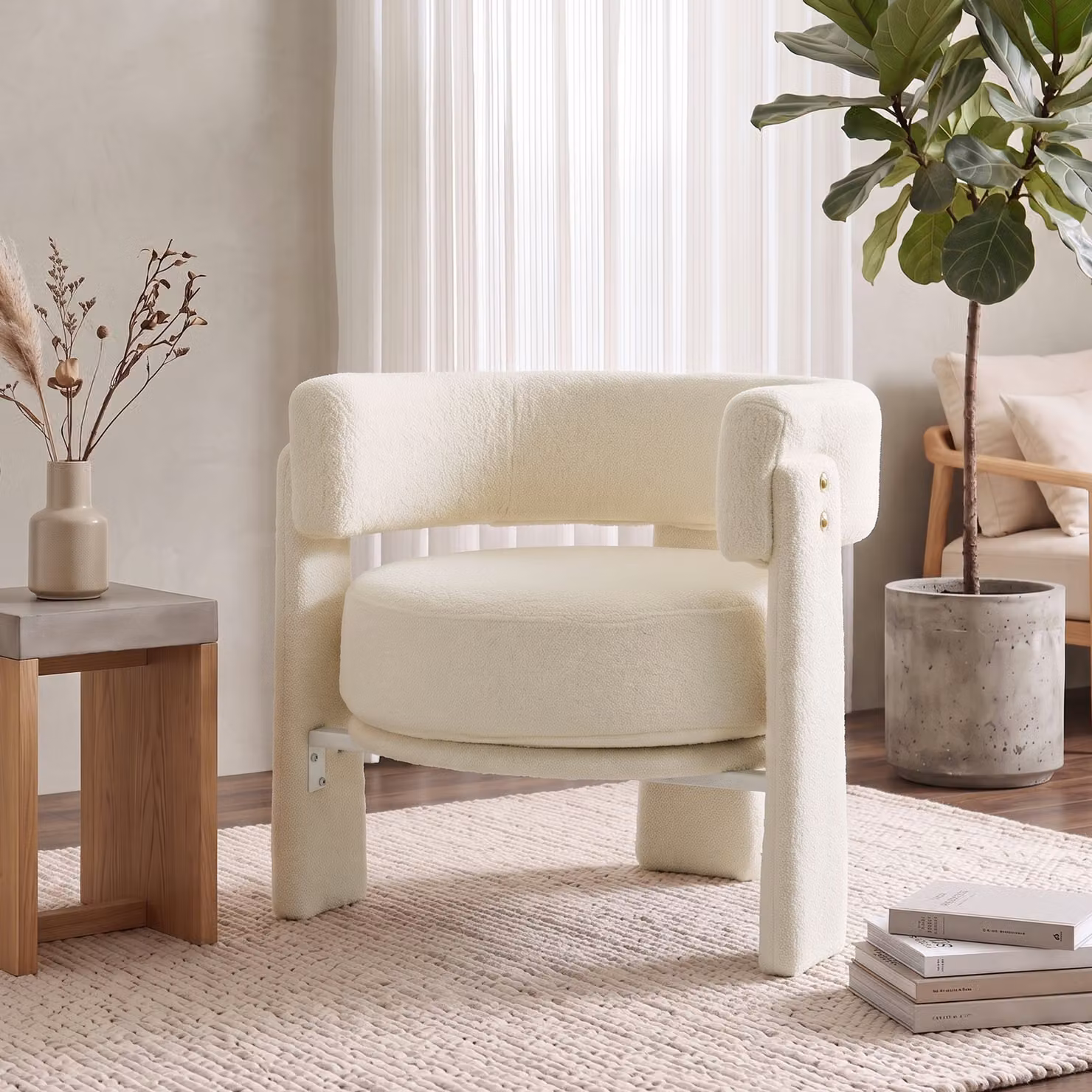 Poltrona da salotto HOMCOM in tessuto sherpa con cuscino lombare e seduta profonda, Bianco Crema – 2