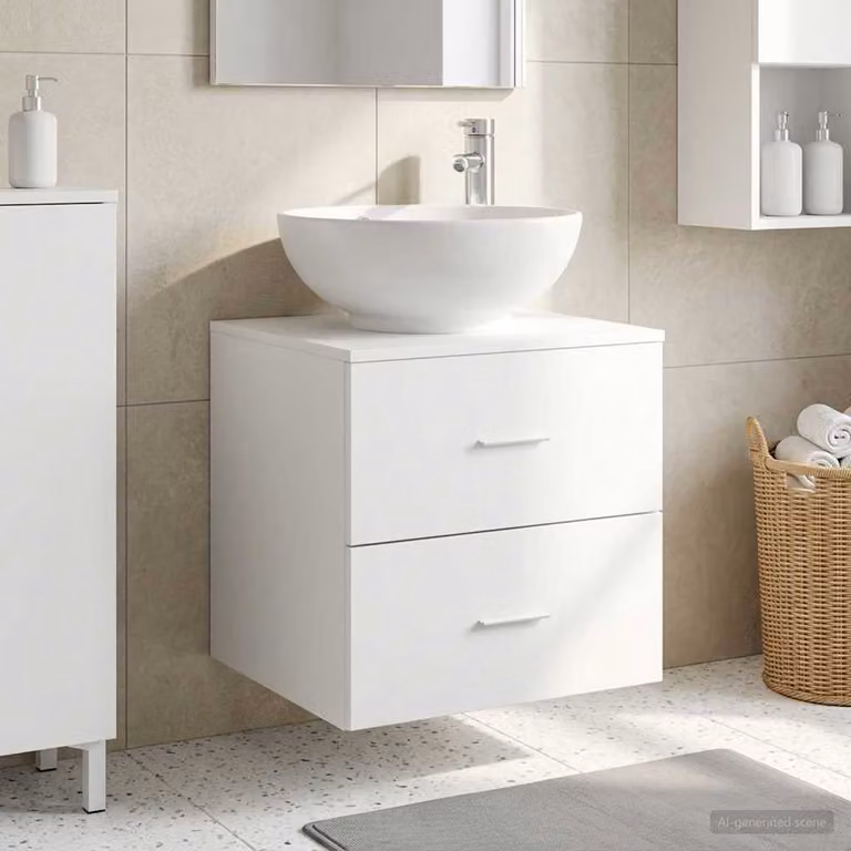 Lavabo da parete moderno vidaXL Bianco con cassetti e ante L: 49,5 cm, P: 44,5 cm, H: 66,5 cm