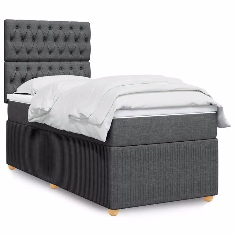 vidaXL Giroletto a Molle con Materasso Ibrido in Tessuto Grigio e Bianco L/P/H: 80 x 200 cm