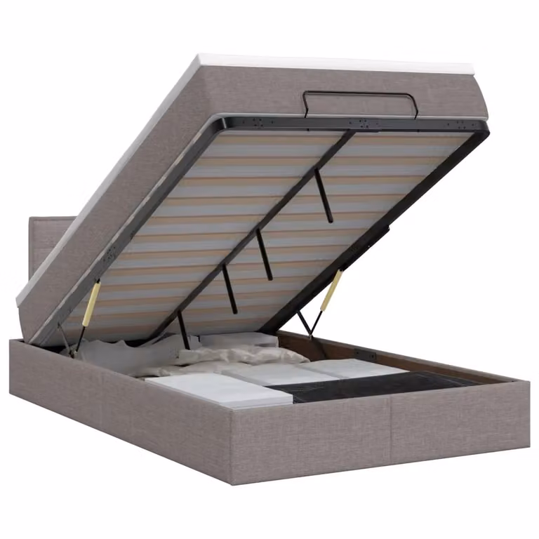 Letto ottomano con contenitore a sollevamento vidaXL in tessuto beige, L/P/H: 200 x 120 x 88 cm
