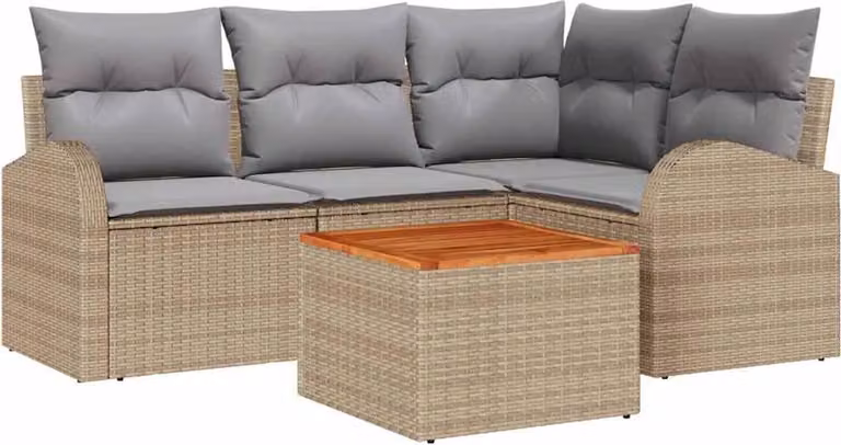Set Divano da Giardino con cuscino 5 pcs Beige polyrattan