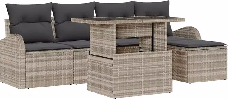 Set Divano da Giardino 6 pcs Grigio chiaro polyrattan