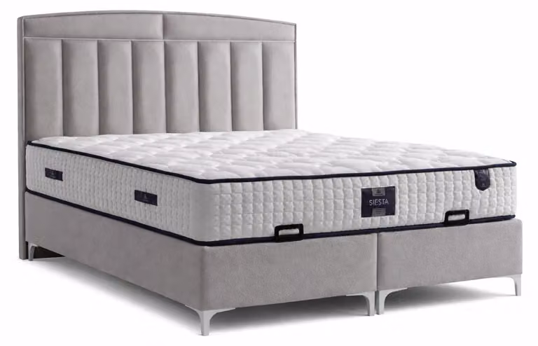 Letto con materasso in stile moderno, grigio, con contenitore e morbida imbottitura