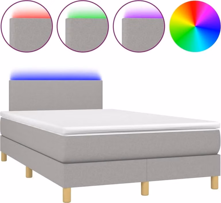 Letto a Molle Materasso e LED Grigio Chiaro 120x200 cm Tessuto