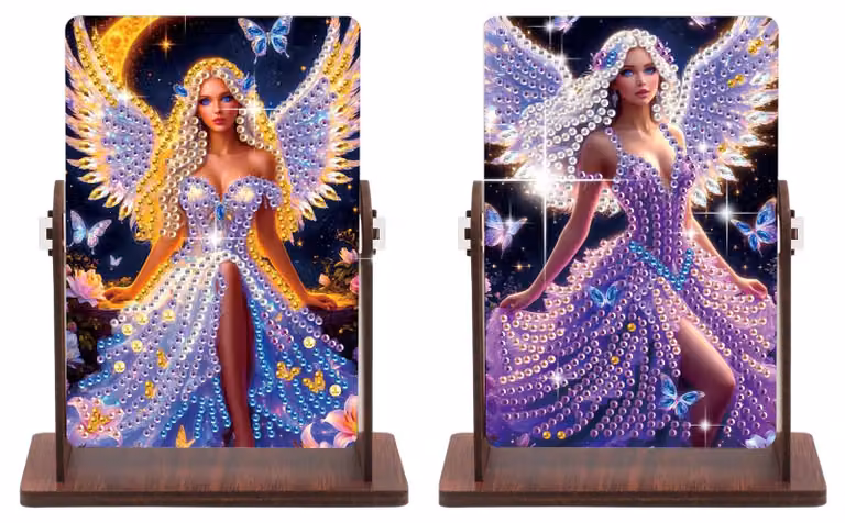 Specchio per trucco con decorazione a mosaico di diamanti, 13x18 cm, portatile
