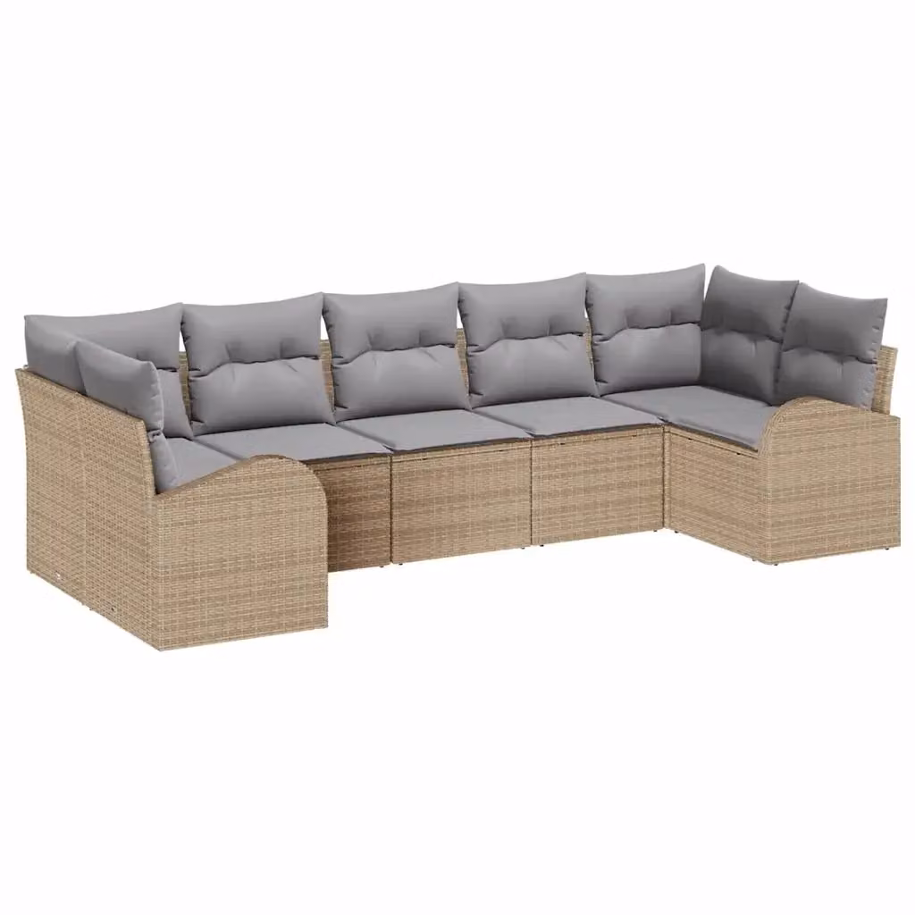 vidaXL Set Divano da Giardino 7 pz in Polyrattan con Cuscini Beige e Grigio – 2