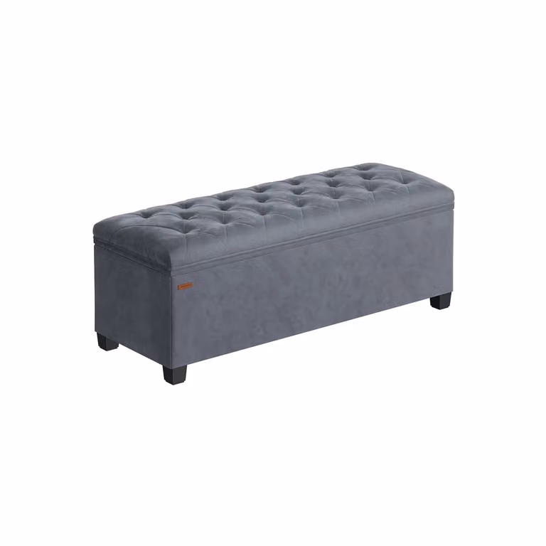 Cassapanca Pouf Contenitore Poggiapiedi con Gambe in Legno, Grigio Ardesia