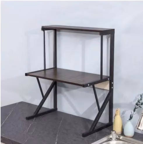 Scaffale per microonde - Scaffale da piano a 2 ripiani - XL - Legno - Senza cassetti - Nero