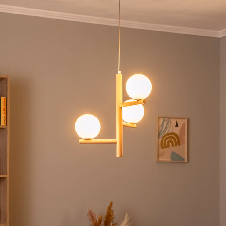 Lampada a sospensione in vetro Estera TK Lighting, dimmerabile, Legno chiaro, Soggiorno / Sala da pranzo, Vetro, Lampada a sospensione