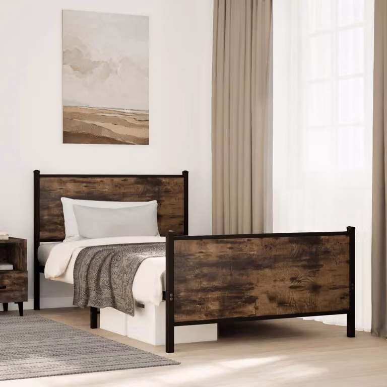 vidaXL Giroletto in Metallo Rovere Fumo senza Materasso L: 100 cm, P: 200 cm