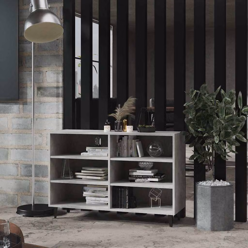 Credenza stile industriale vidaXL in legno multistrato e metallo, Grigio Cemento, L: 103,5 cm, P: 35 cm, H: 70 cm