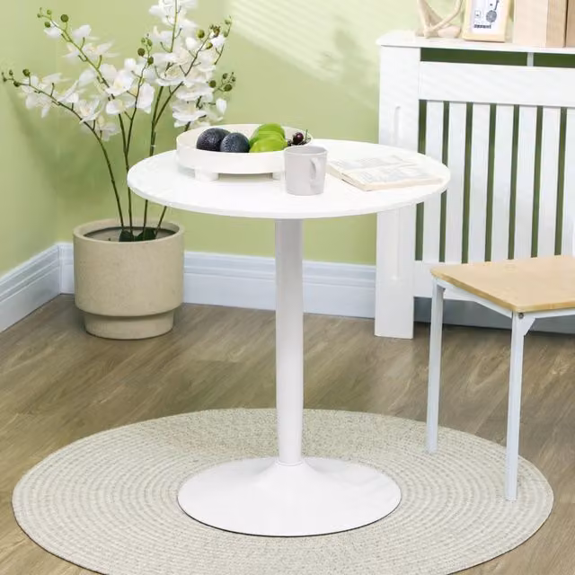 Tavolo da pranzo rotondo in MDF bianco con base in acciaio e piedino antiscivolo diametro 70 × 75 cm