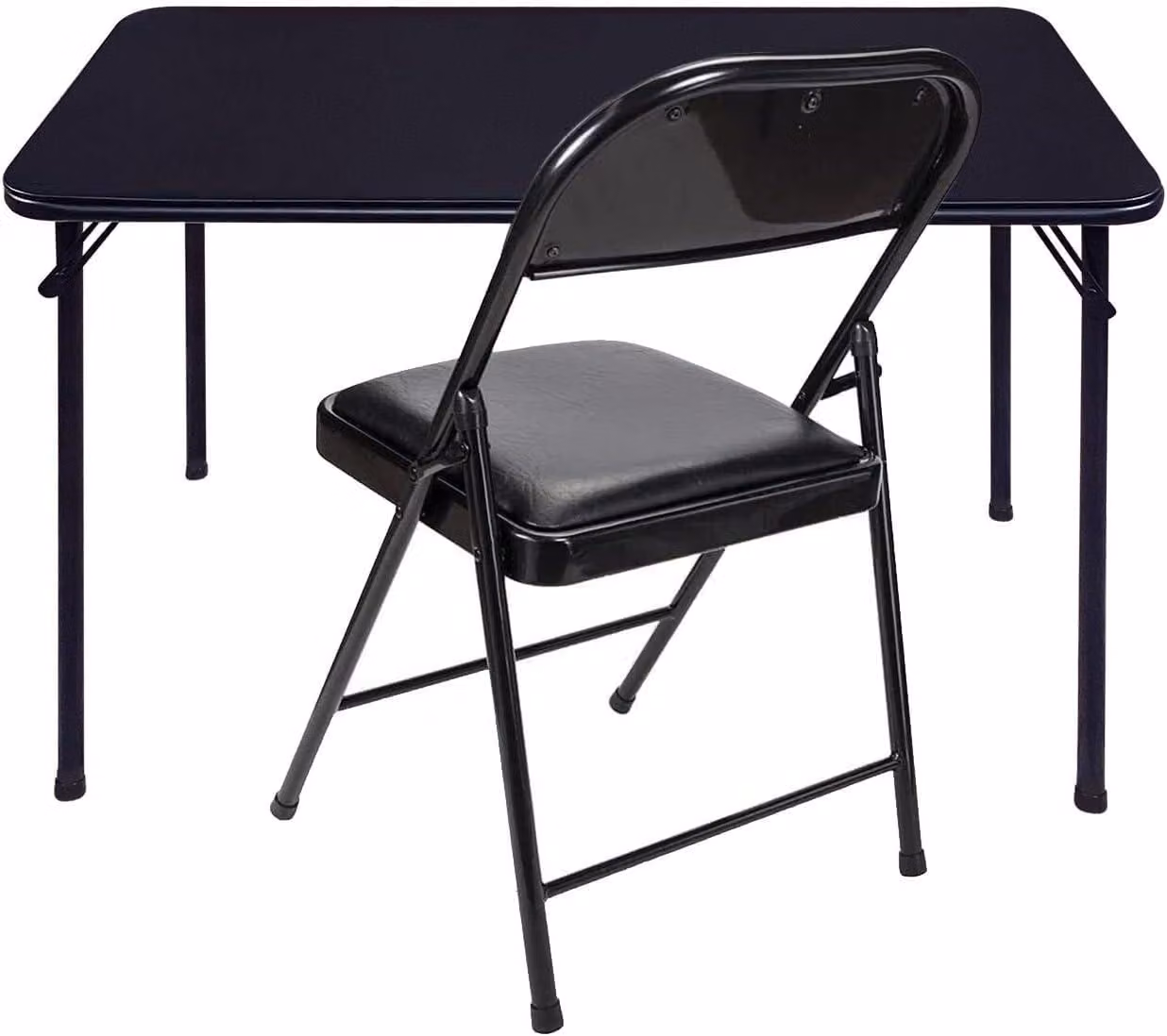 Set pieghevole tavolo e sedia, in vinile, colore nero, composto da 1 tavolo e 1 sedia