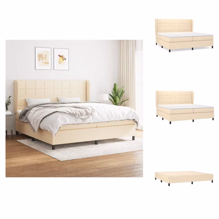 vidaXL Letto a molle con materasso crema 200x200 cm in tessuto - Letti & strutture letto