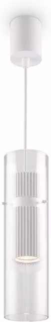 Lampada a sospensione moderna Dynamics Maytoni in alluminio e vetro bianco e trasparente, cilindrica, con attacco GU10, dimmerabile