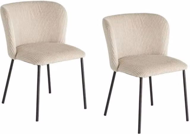 Set di 2 sedie PAVIA MEUBLORAMA beige in tessuto a costine con gambe nere per sala da pranzo e cucina