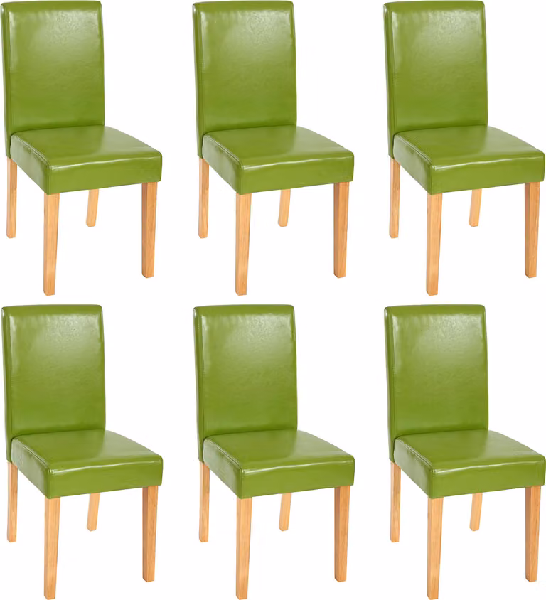 Set di 6 sedie da sala da pranzo Sedie da cucina classiche e intramontabili | A x L x P 90 x 43 x 56 cm | Altezza seduta 45 cm | Pelle finta | Gambe chiare | Verde