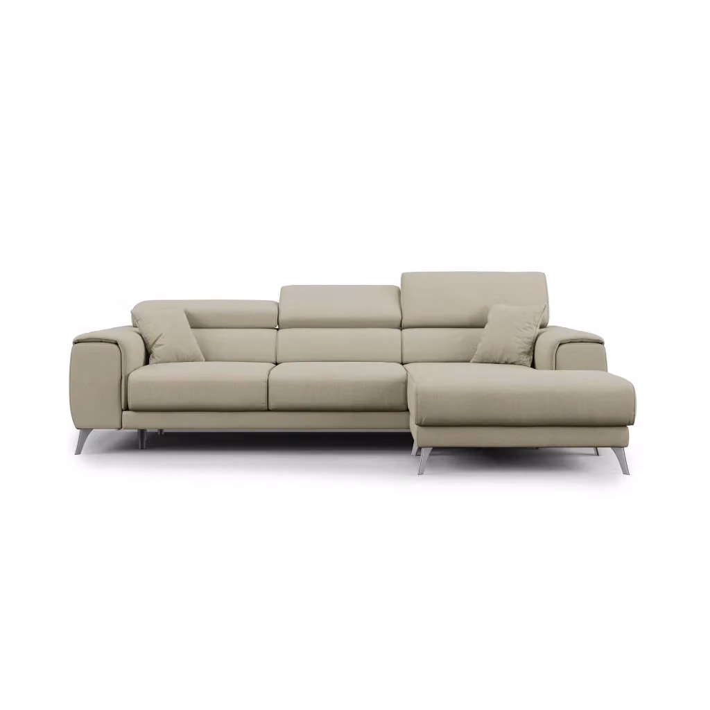 Divani.Store Divano angolare Fusion con sedute scorrevoli in tessuto smacchiabile, configurazione destra, colore beige, L: 260 cm – 2