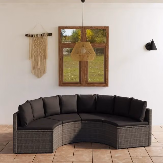 Set Divani da Giardino 4 pz con Cuscini in Polyrattan Grigio 3064911