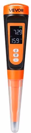 Misuratore pH VEVOR per alimenti con sonda impermeabile IP68 e compensazione temperatura, tester tascabile arancione e nero con bustine di calibrazione per fermentazione e carni