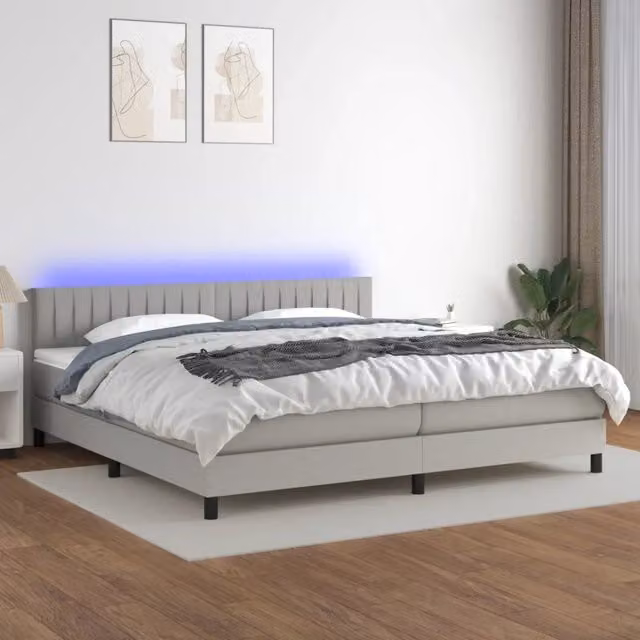 Letto a molle con illuminazione LED e porta USB vidaXL in tessuto grigio e bianco L 200 cm x P 200 cm – 1