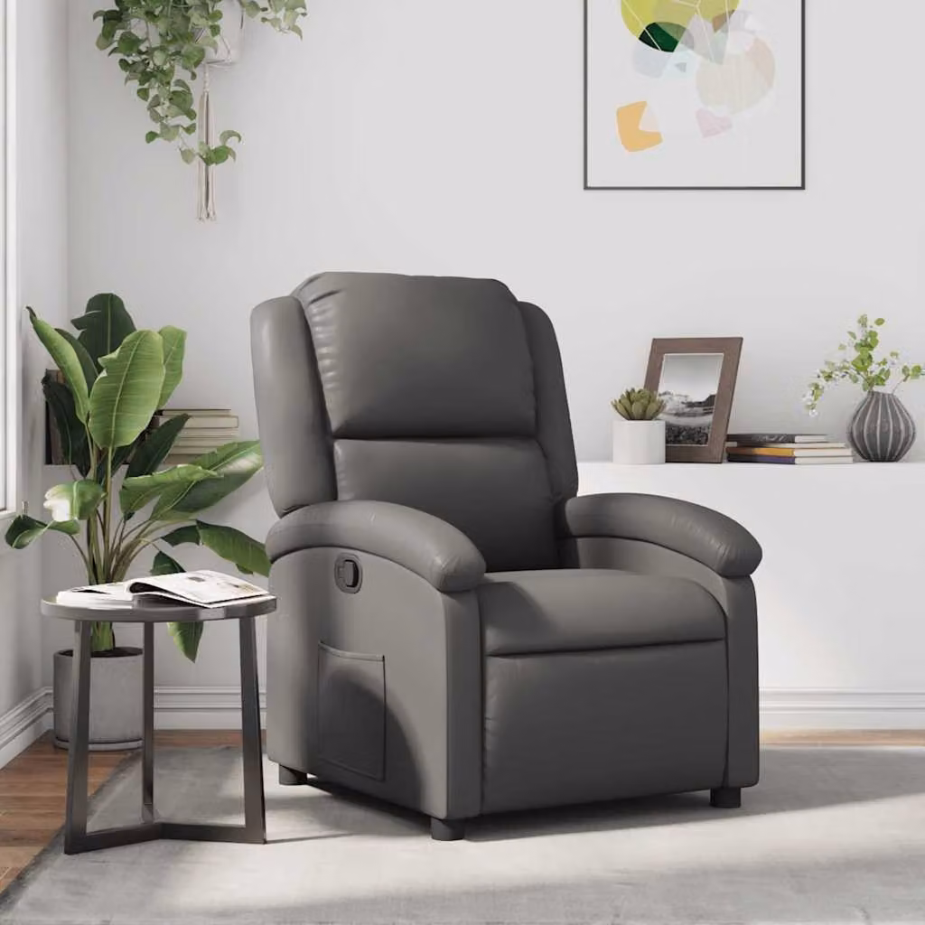Poltrona Reclinabile Relax vidaXL in Similpelle Grigia con Braccioli e Regolazione Manuale