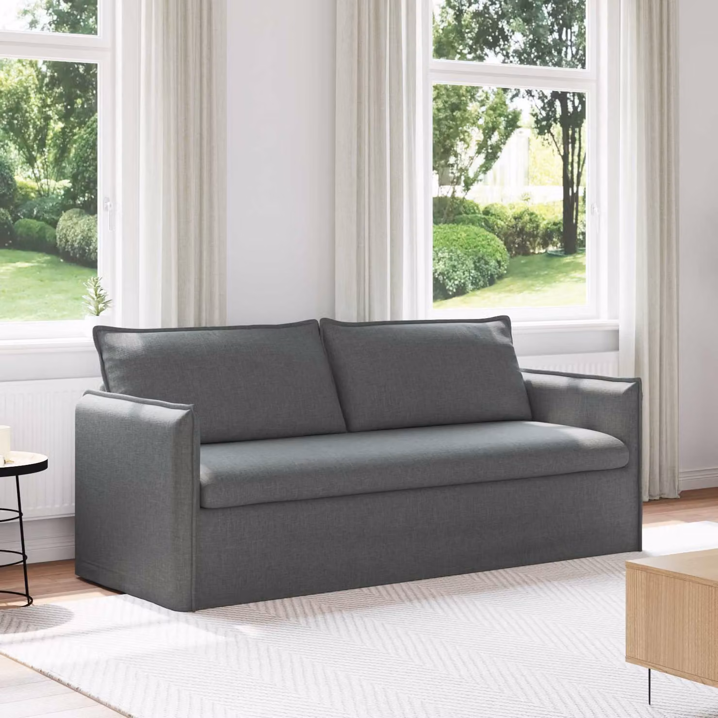 vidaXL Divano Moderno in Tessuto Grigio e Nero con Struttura in Metallo L: 196 cm, P: 82 cm, H: 85 cm – 1