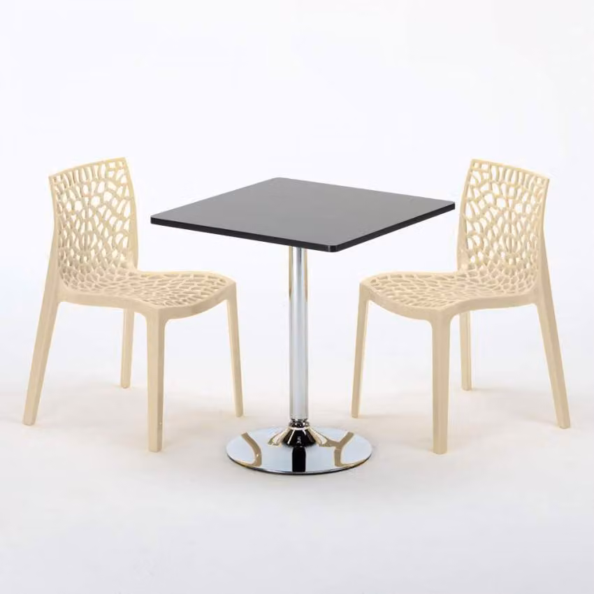Tavolo quadrato nero e 2 sedie Set di aste per interni in polipropilene colorato Grand Soleil Gruvyer Mojito - Beige
