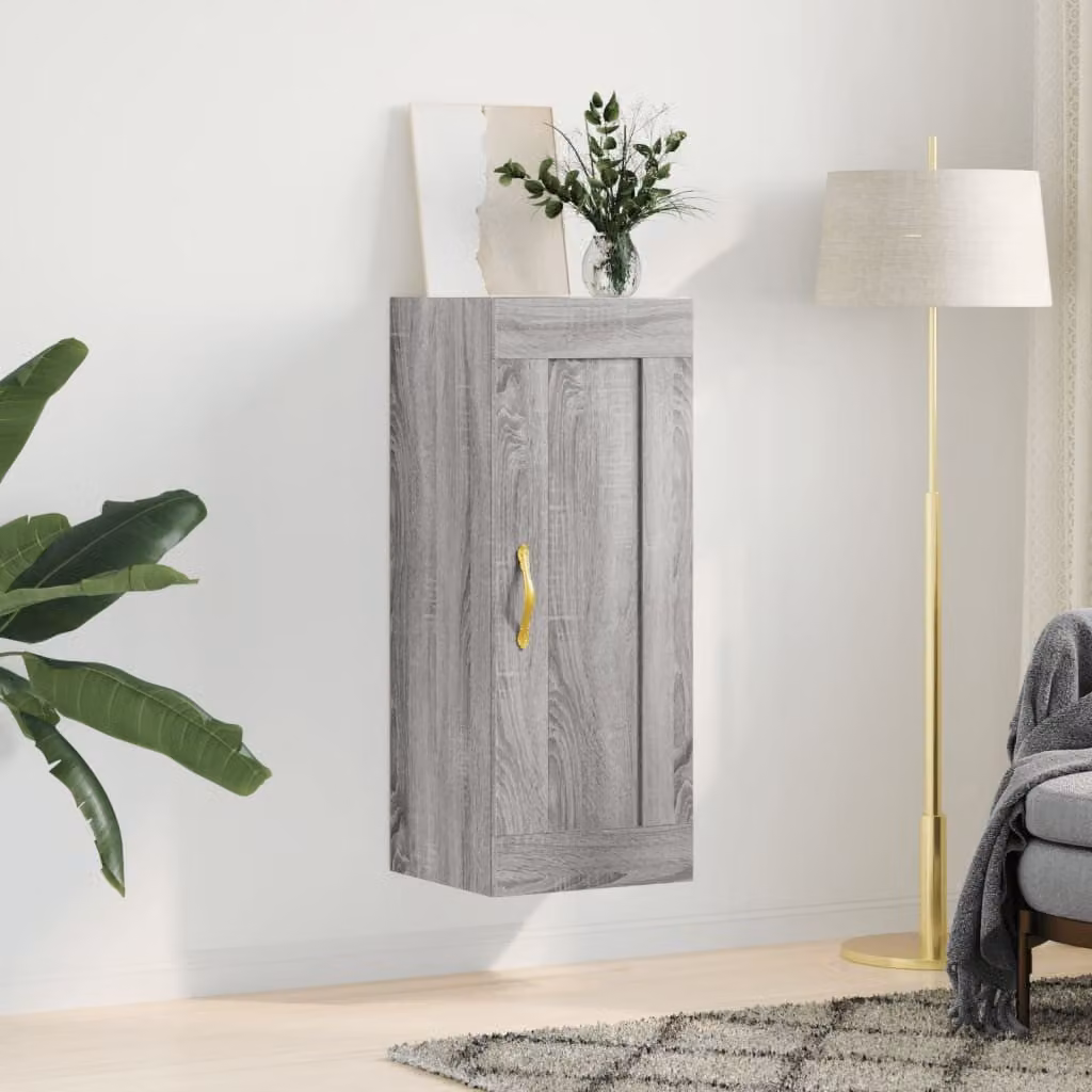 Mobile a parete vidaXL in legno multistrato Grigio Sonoma, L 34,5 cm x P 34 cm x H 90 cm