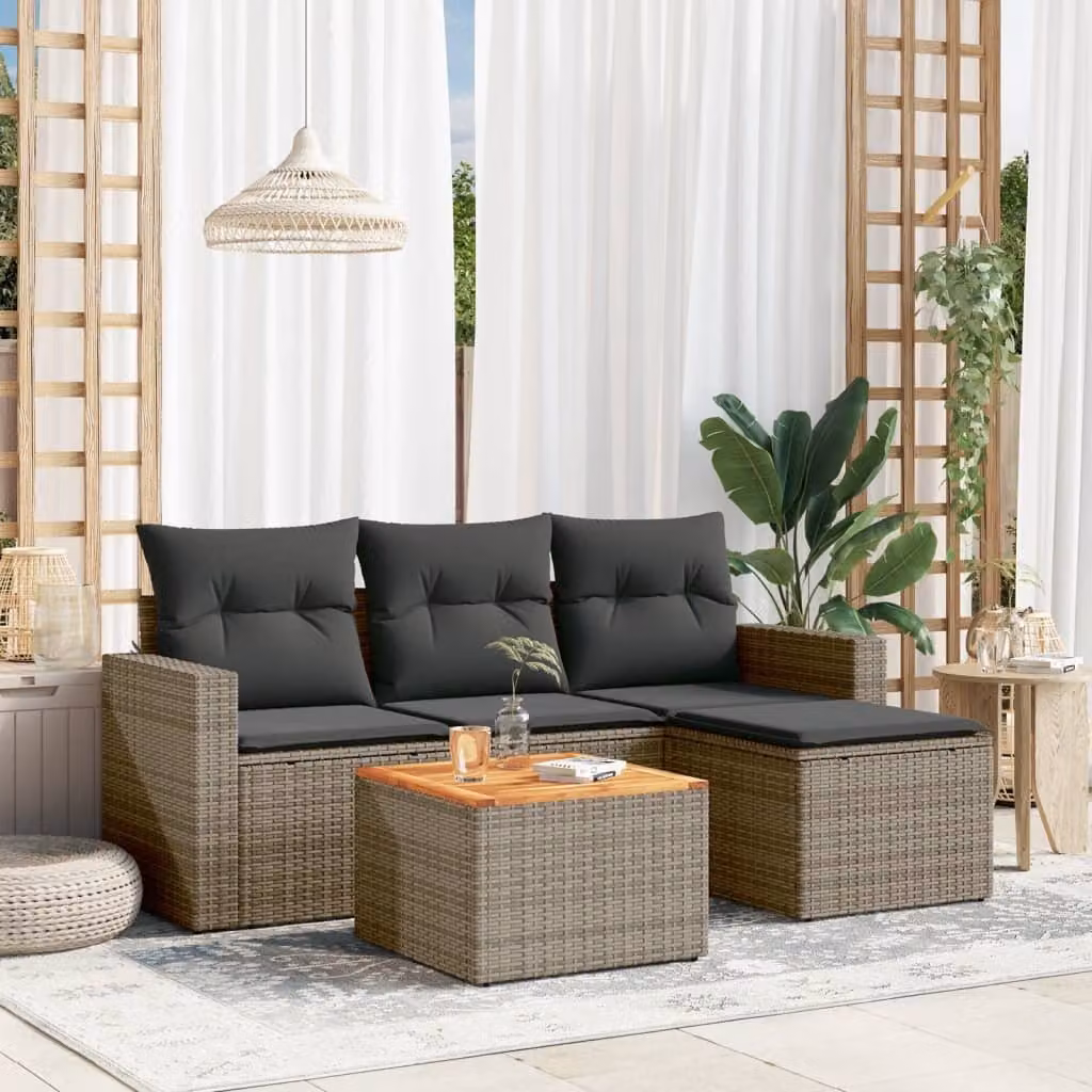 Maison Exclusive - Set Divano da Giardino 5 pz con Cuscini Grigio in Polyrattan